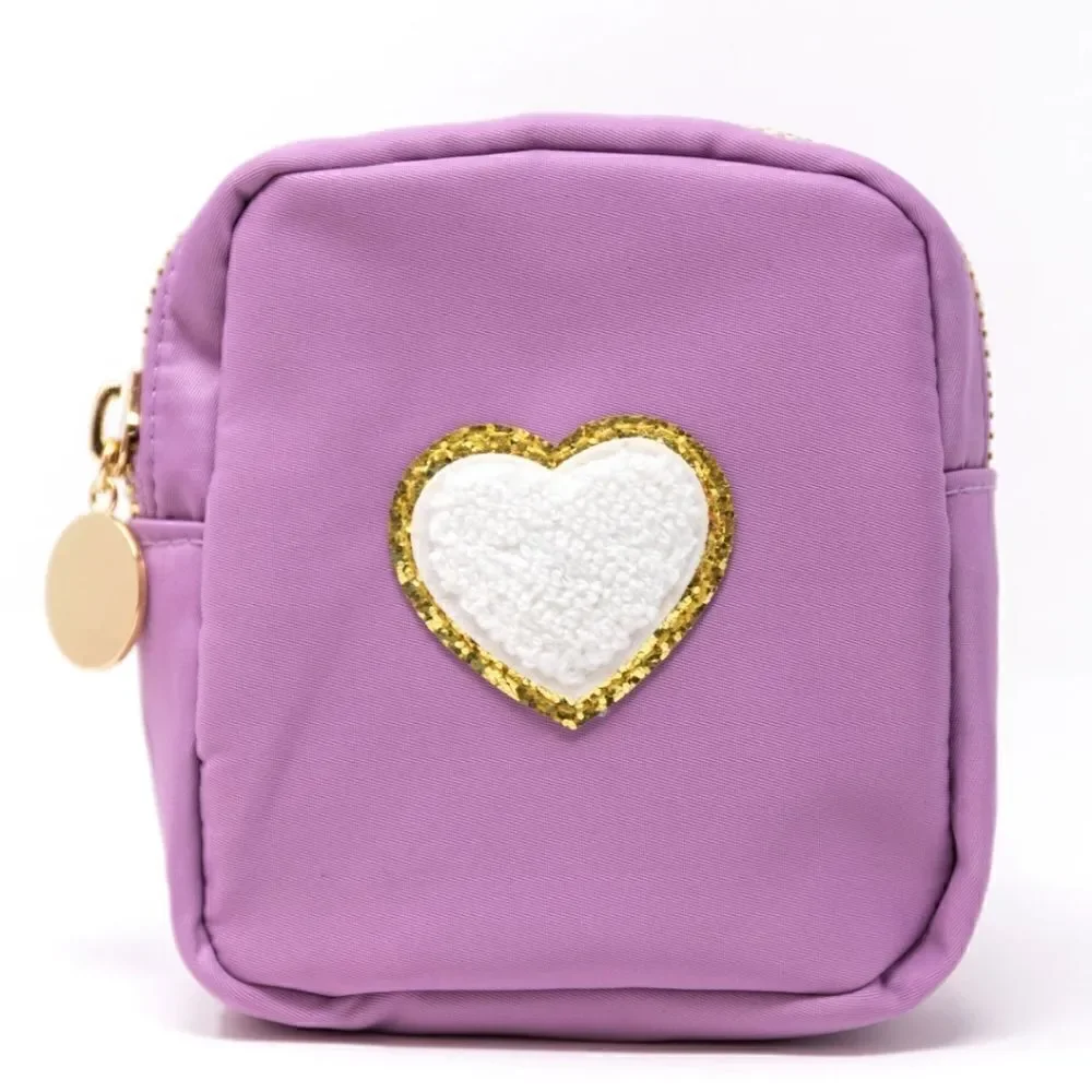 PINK LILY BOUTIQUE Heart Purple Patch Mini Travel Cosmetic Jewelry Pouch Bag